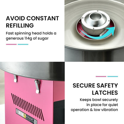 EUROCHEF 1100W Commercial Fairy Floss Machine, Cotton Candy Maker with Bubble Cover
